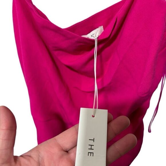 The Sei Magenta Ruched Lined Twist Cowl Neck Open Back Mini Dress Pink Sz 2 NWT - Picture 5 of 10